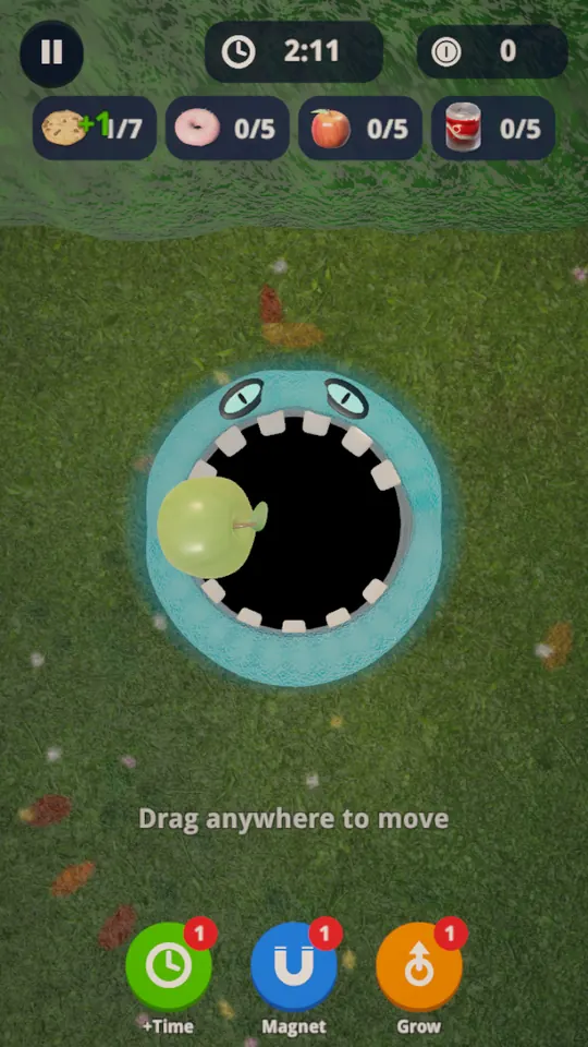 Food items being pulled toward the monster mouth by its vacuum