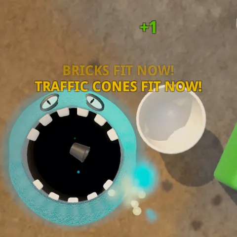 Monster mouth on a construction site with bricks and cones
